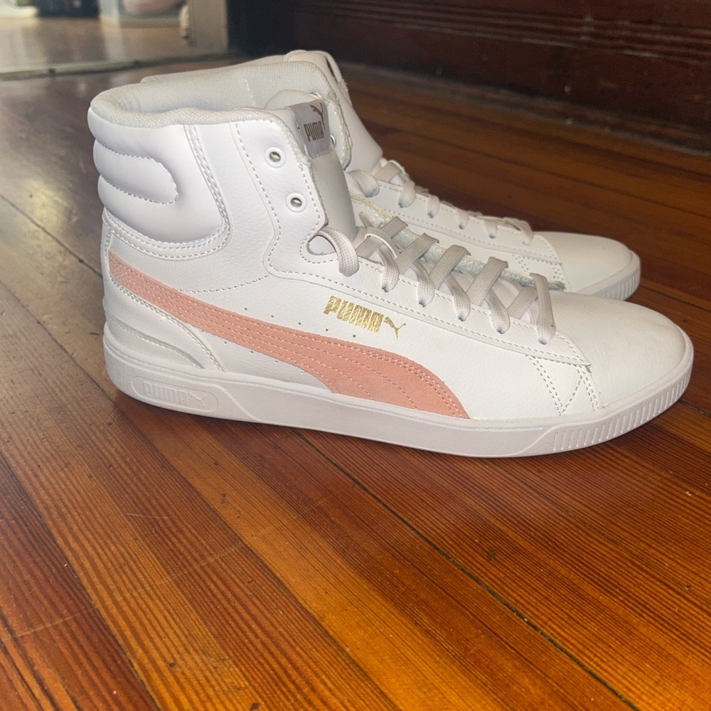 Puma White and Peach High-Top Sneakers